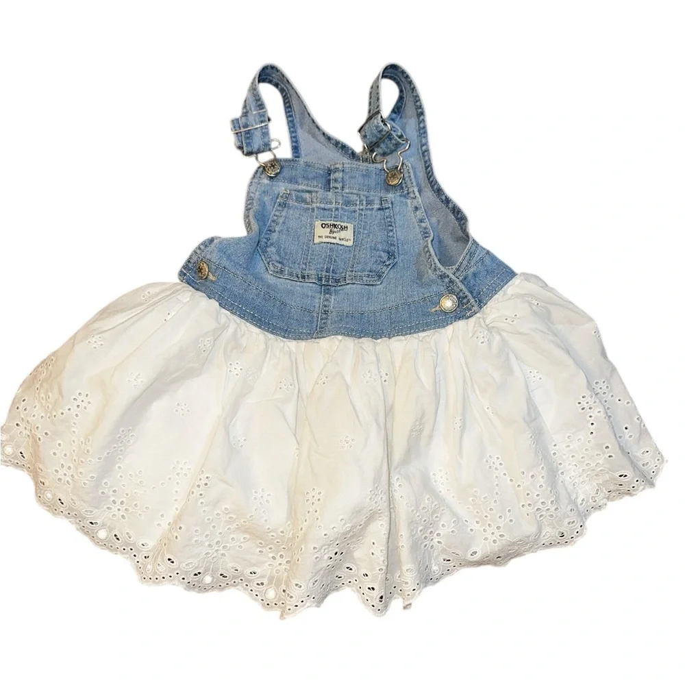 oshkosh lace dress OshKosh B'gosh Toddler Girls Denim Eyelet Lace Overalls Dress Size‎ 24  Months